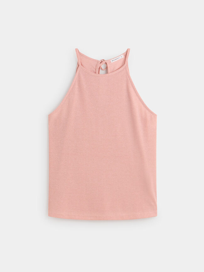 TOP HALTER LUREX rosa palido