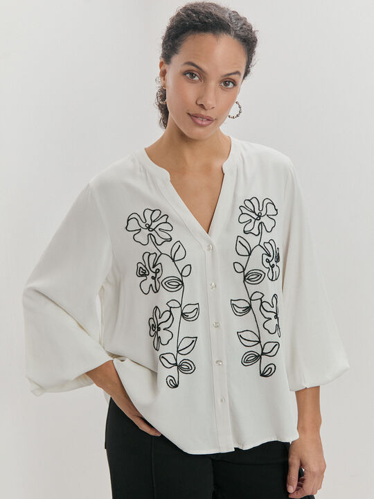 BLUSA BORDADO MANGAS Crudo image number null
