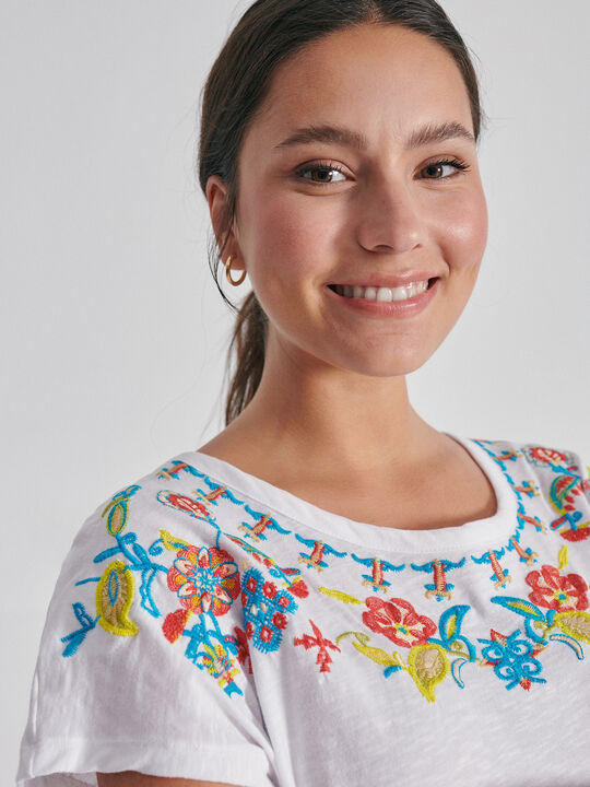 Camiseta algodón bordados Blanco Optico image number null
