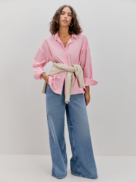 CAMISA RAYAS OVERSIZE Rosa Medio image number null