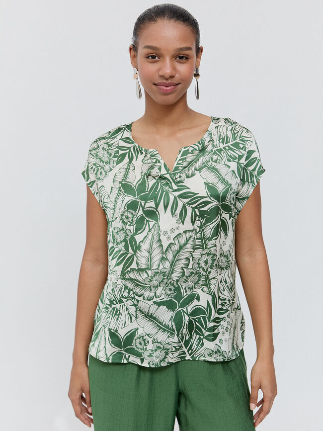blusa saten estampada Kaki