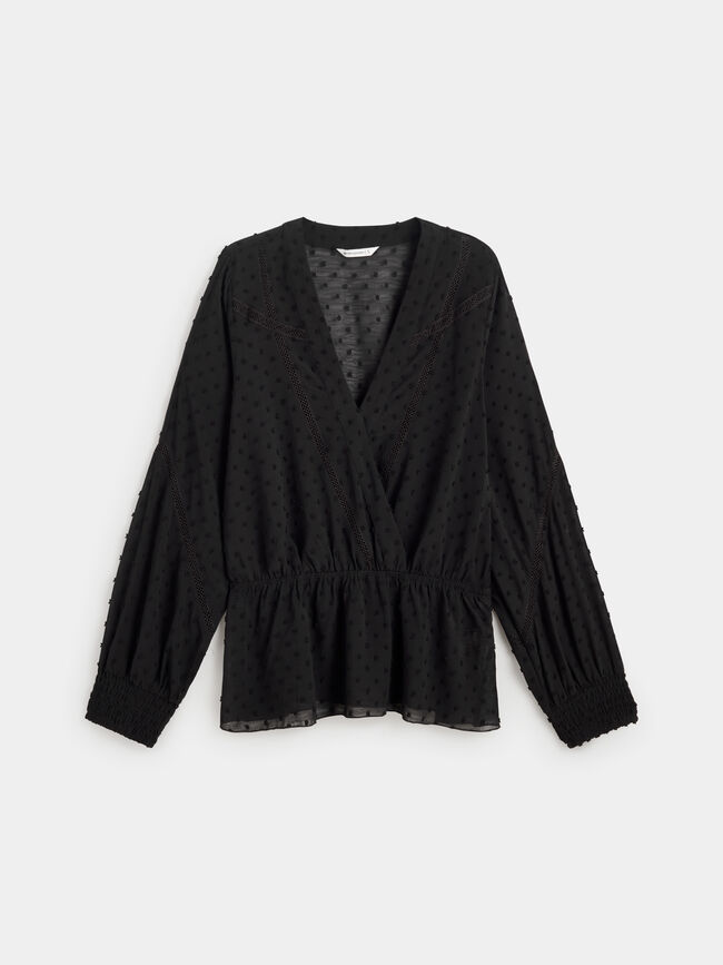 BLUSA PLUMETI CRUZADA Negro