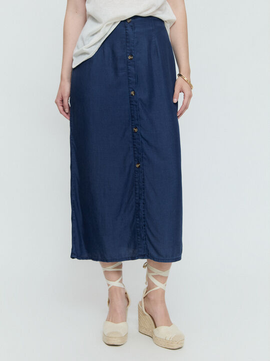 FALDA MIDI FLUIDA Azul Marino image number null