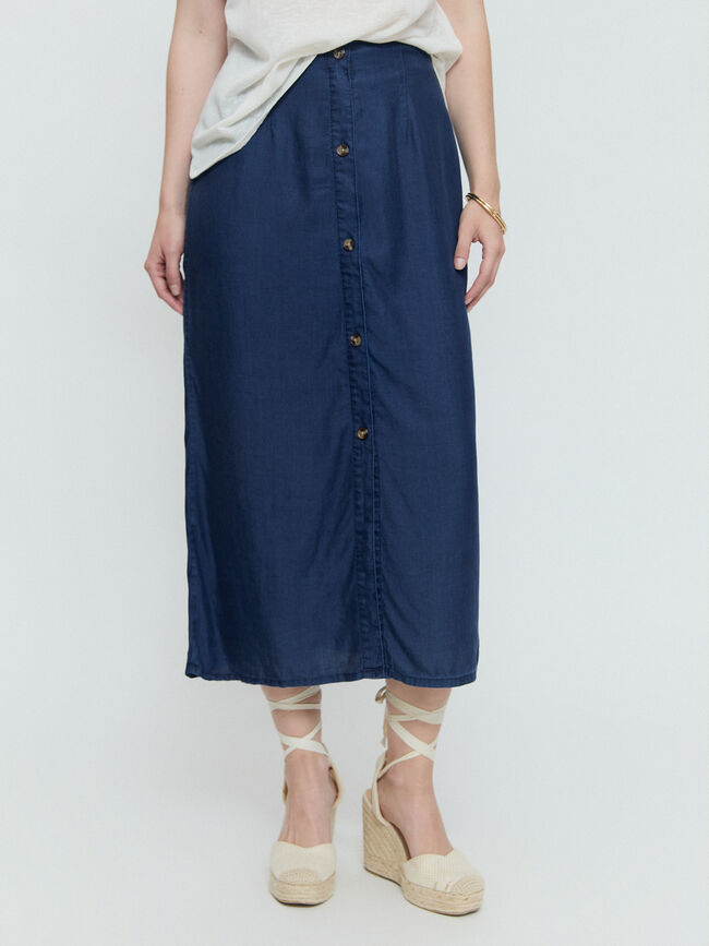 FALDA MIDI FLUIDA Azul Marino