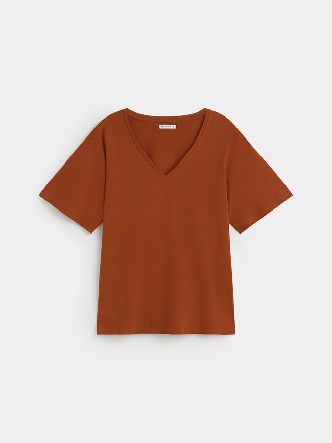CAMISETA CUELLO PICO Teja