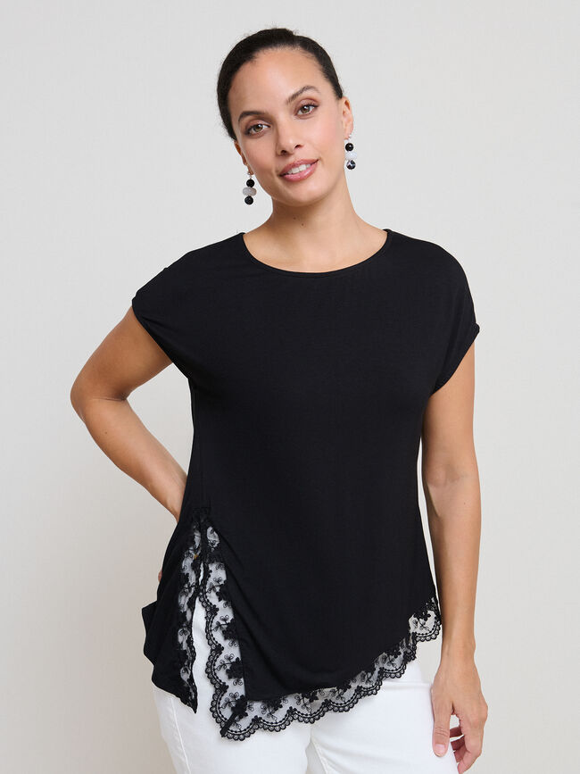 CAMISETA VISCOSA ENCAJE Negro