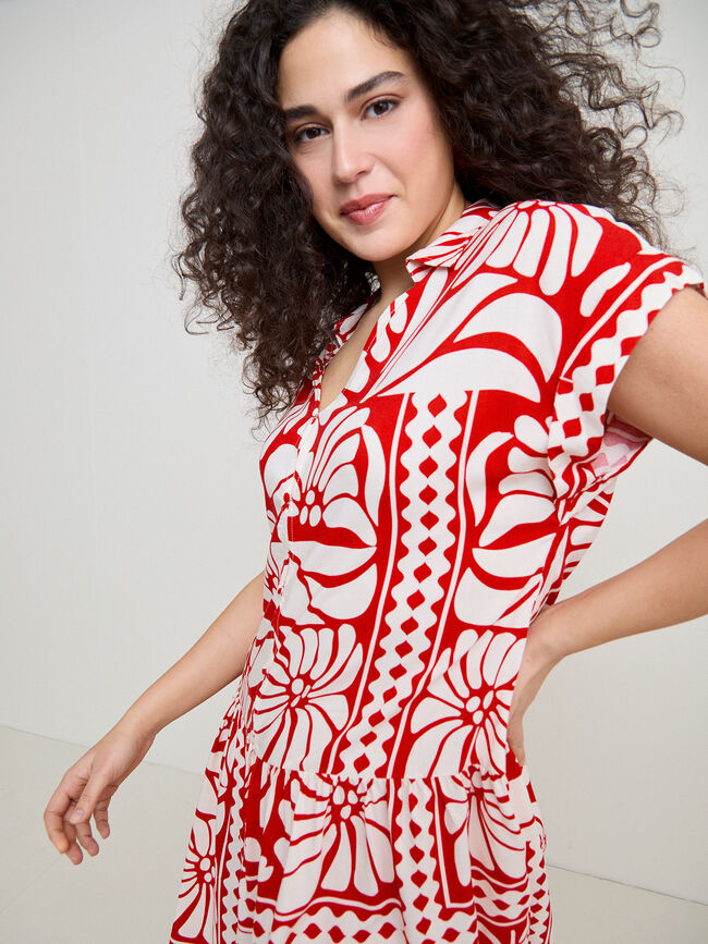 VESTIDO CORTO ESTAMPADO Rojo Flama