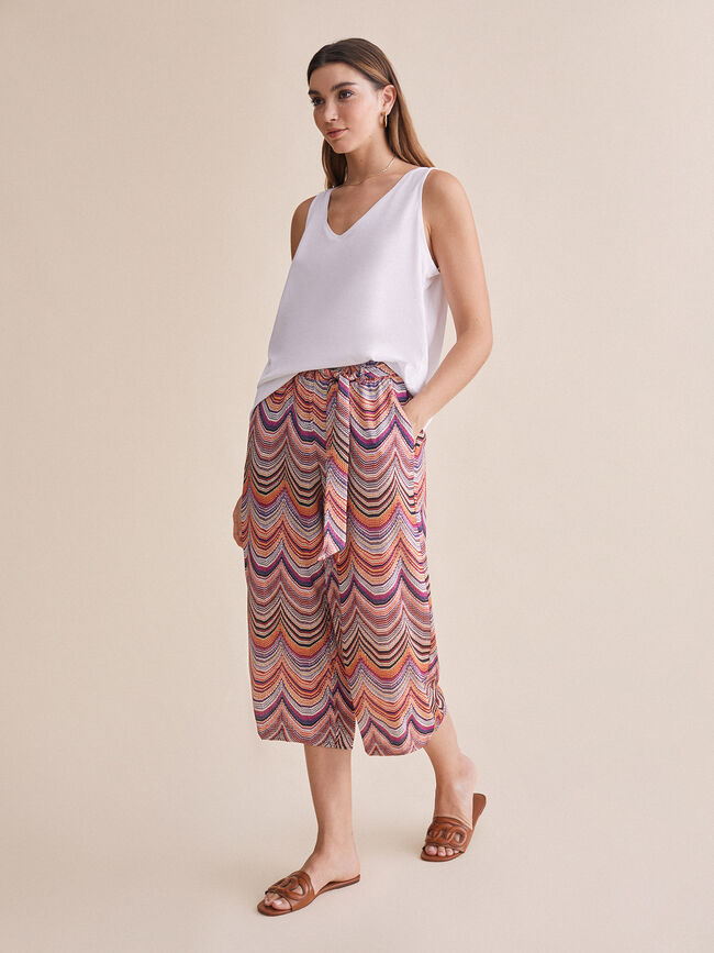 Pantalón culotte estampado con cinturón Lavanda Violeta