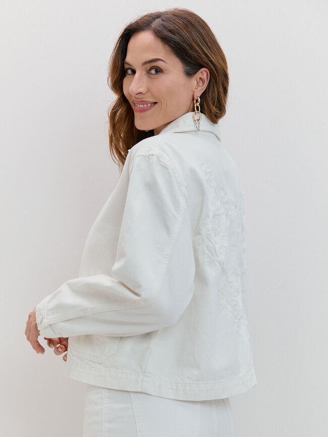 CHAQUETA BORDADA FLORES Blanco Optico