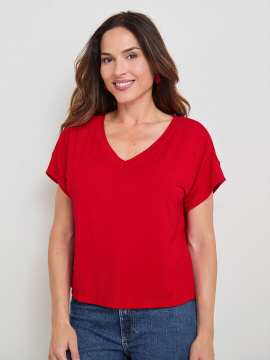 CAMISETA CUELLO PICO Rojo image number null