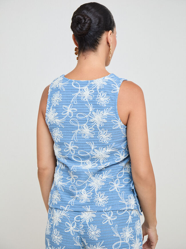 CAMISETA SET EYELET BORDADO Azul Chambray