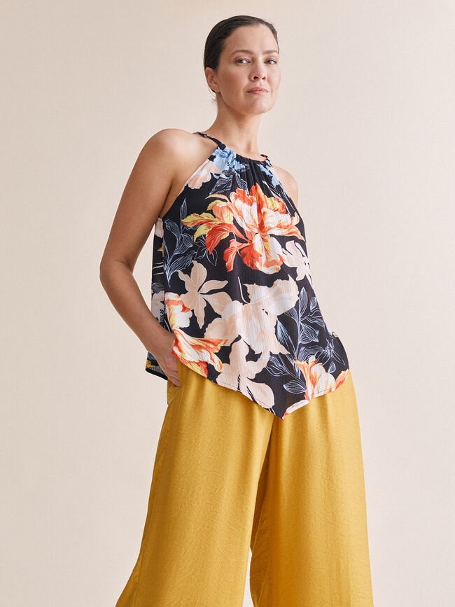 TOP CUELLO HALTER ESTAMPADO Negro