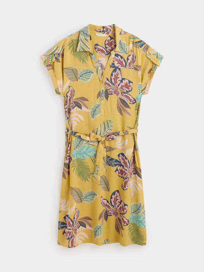 Vestido camisero estampado Mostaza Oscuro