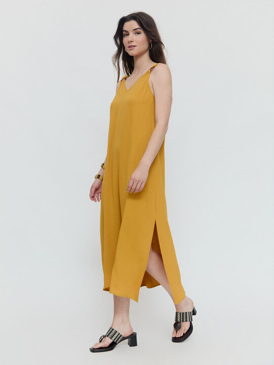 VESTIDO ANILLAS TIRANTE Mostaza image number null