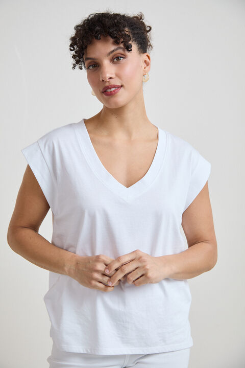 CAMISETA CUELLO PICO Blanco Optico image number null