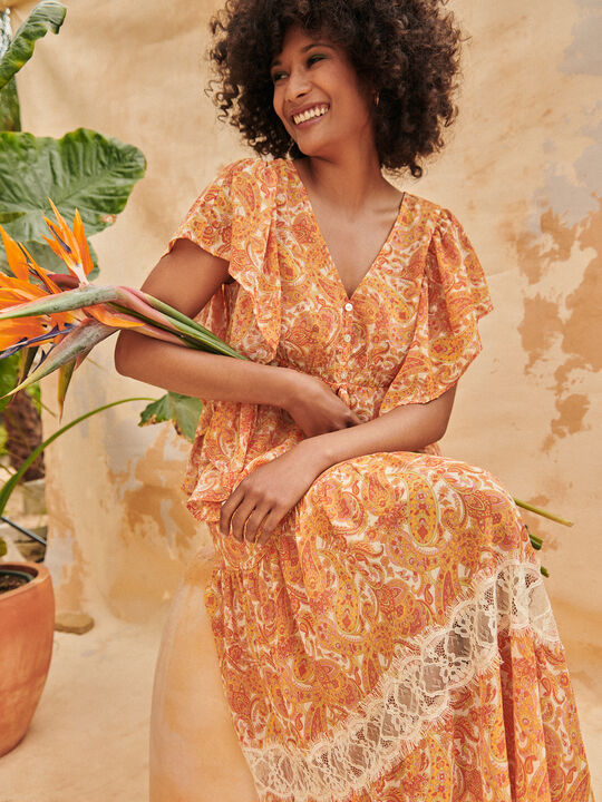 BLUSA MANGA VOLANTES naranja coral image number null
