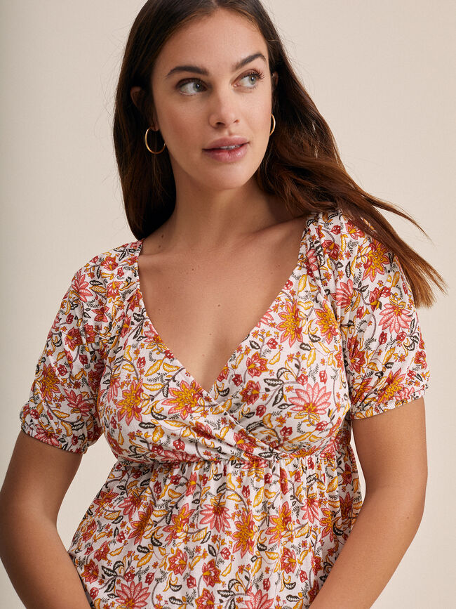 Vestido midi estampado floral Blanco Optico