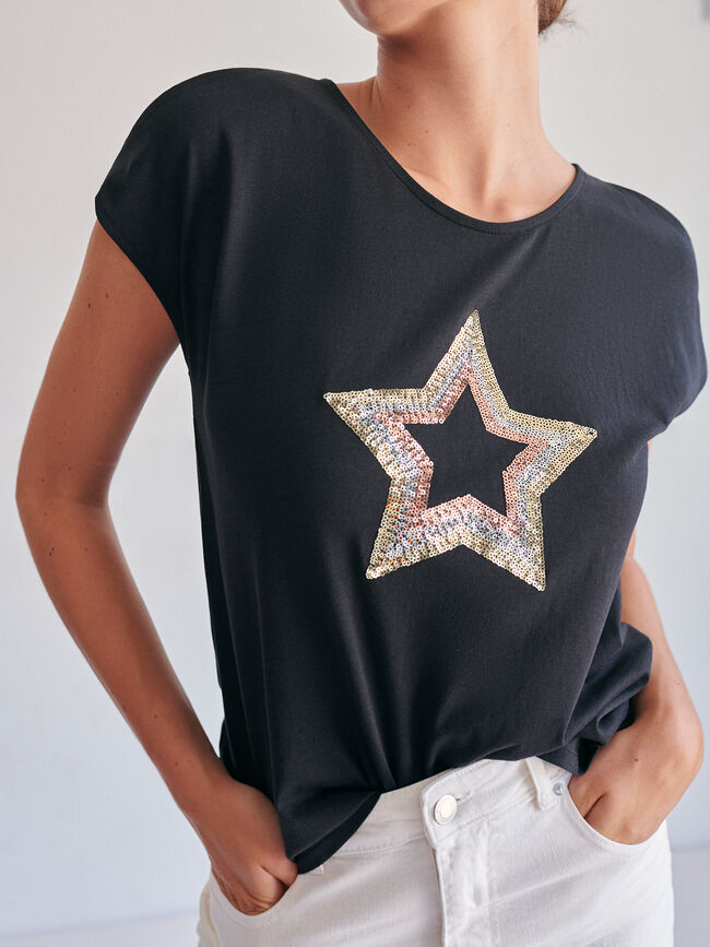 CAMISETA LENTEJUELAS ABERUTRAS Negro
