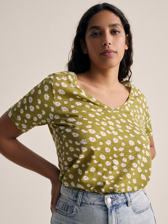 Camiseta cuello pico estampada Estampado 2