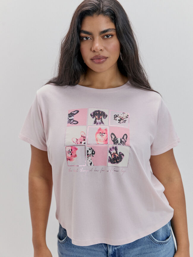 CAMISETA PERRITOS BRILLANTE Rosa Pastel
