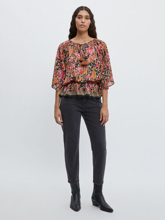 BLUSA PLUMETI ESTAMPADA Negro image number null