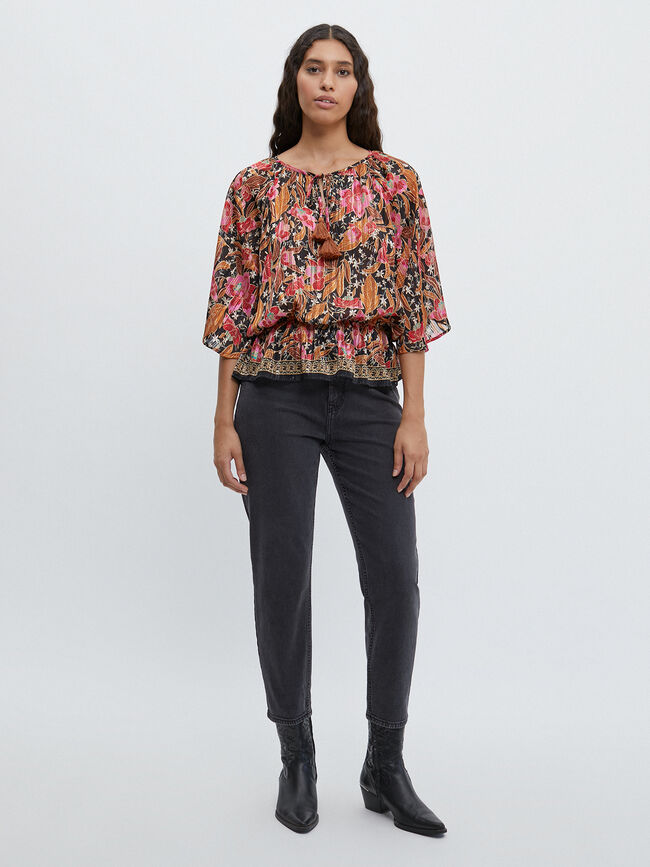 BLUSA PLUMETI ESTAMPADA Negro