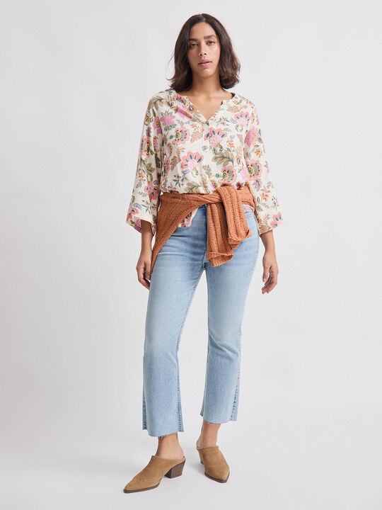 BLUSA FLUIDA ESTAMPADA Blanco Hueso image number null