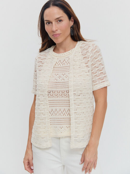 CHAQUETA ABIERTA TEXTURA Blanco Hueso image number null