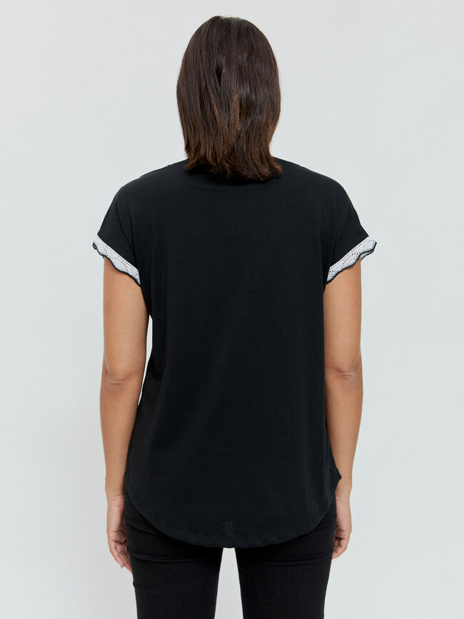 CAMISETA PUNTILLA MANGA Negro