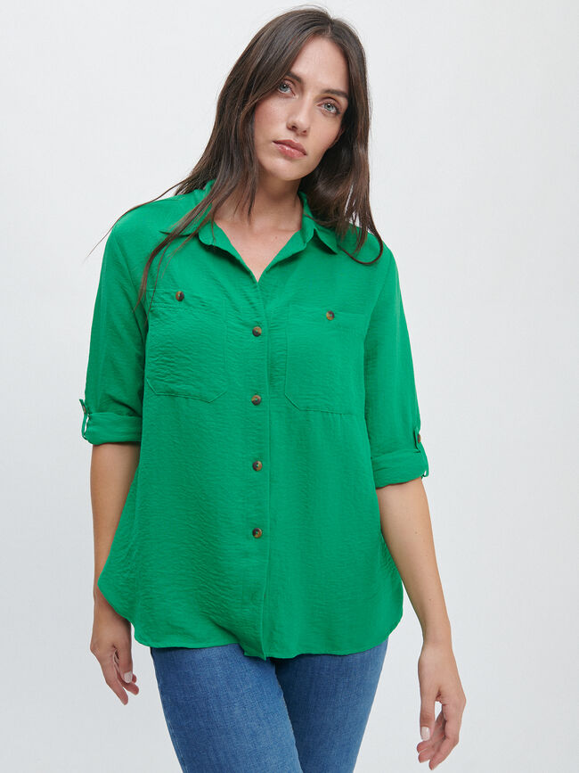 CAMISA BÁSICA BOLSILLOS VERDE OPALO