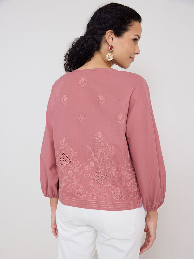 BLUSA ABULLONADA BORDADA Rosa Colorete