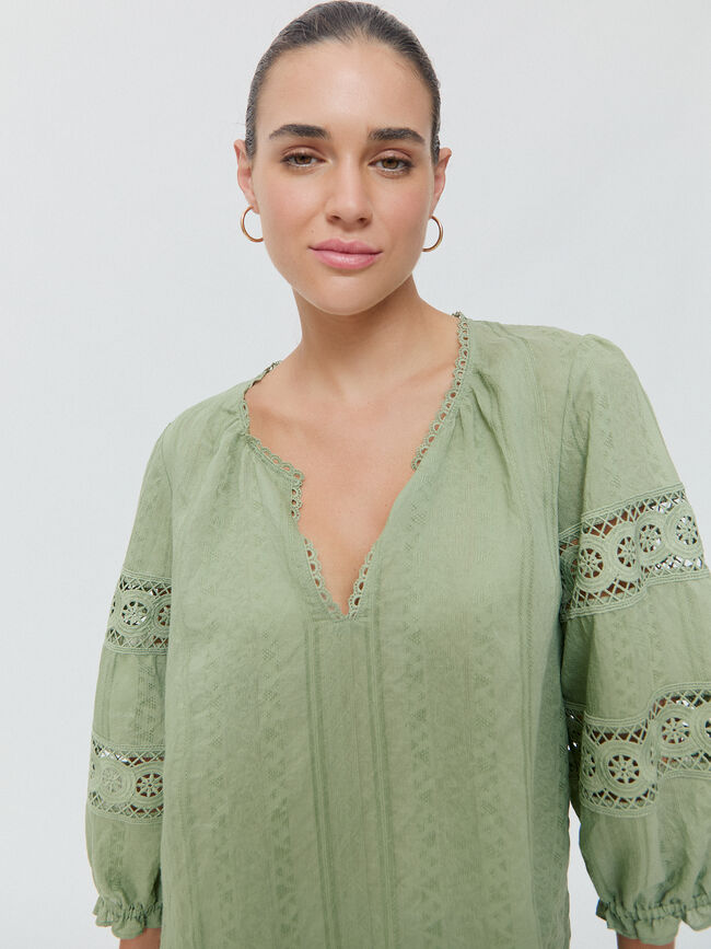 BLUSA PUNTILLAS 3/4 Verde Agua