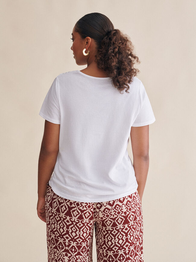 Camiseta cuello crochet 100% algodón Blanco Optico