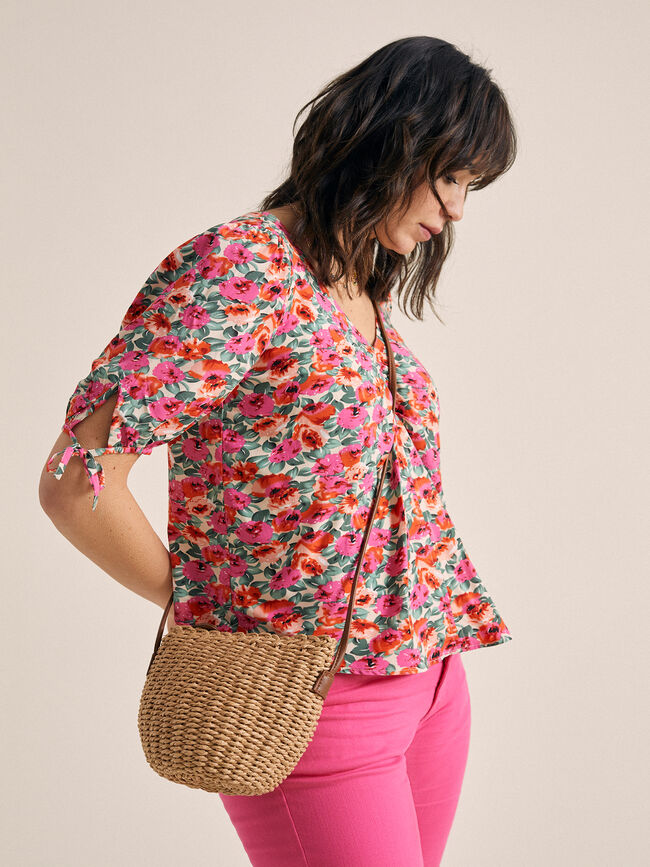Blusa frunce escote Fucsia Claro