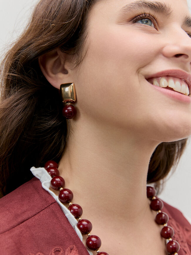 PENDIENTES DORADOS BOLAS Granate