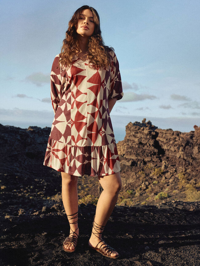 VESTIDO MANGA ABULLONADA Estampado 1