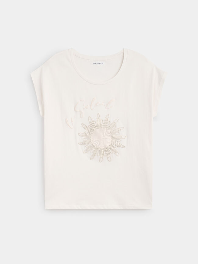 Camiseta sol relieve Blanco Hueso