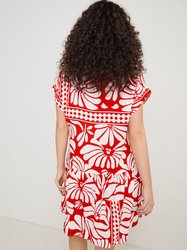 VESTIDO CORTO ESTAMPADO Rojo Flama