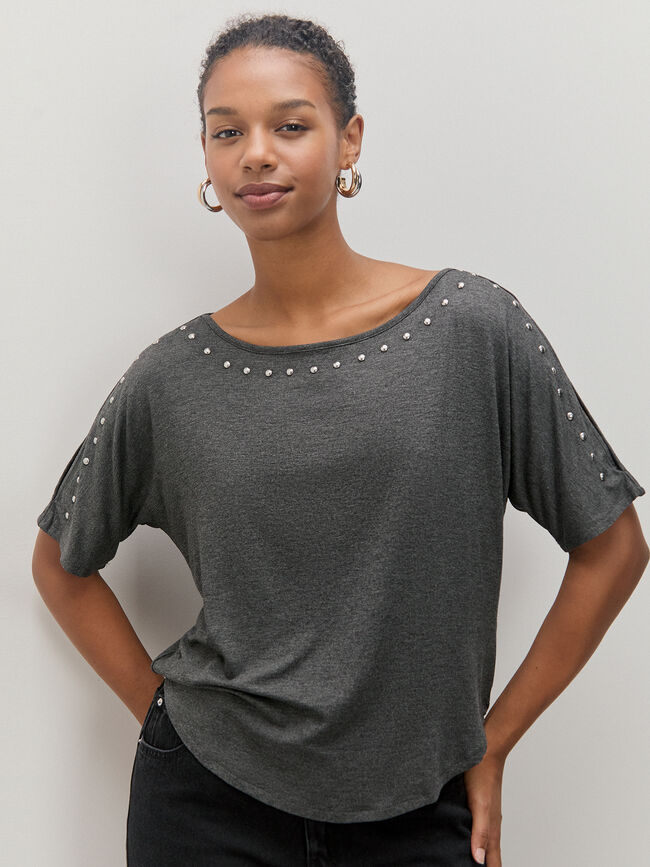 CAMISETA  DETALLES TACHAS Gris Oscuro