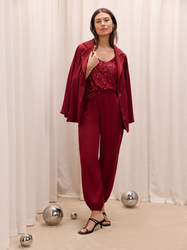 PANTALÓN BOMBACHO SATINADO Rojo Cereza