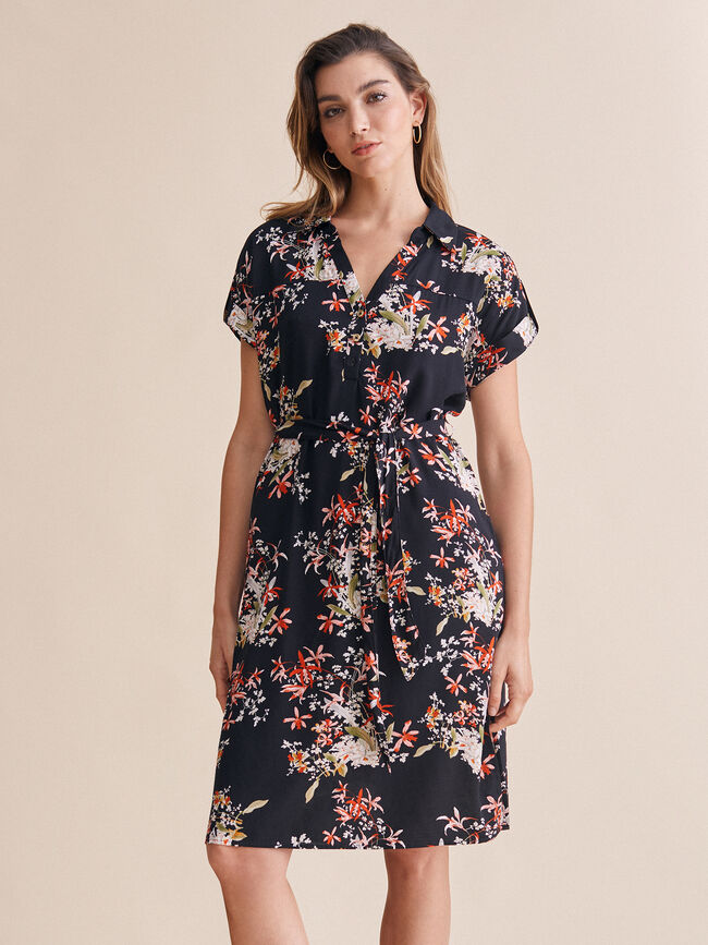 Vestido camisero estampado Negro