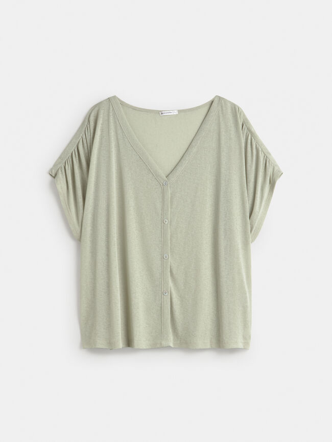 CAMISETA FRUNCE HOMBRO Verde Agua