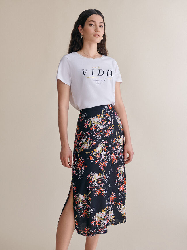 Falda abotonada estampada Negro