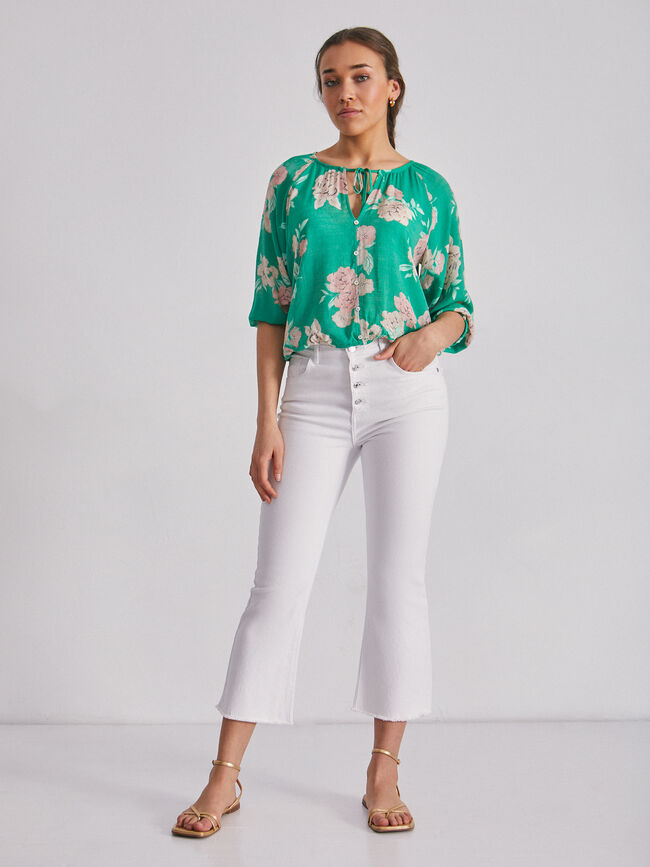 Blusa rústica botones Verde Brillante