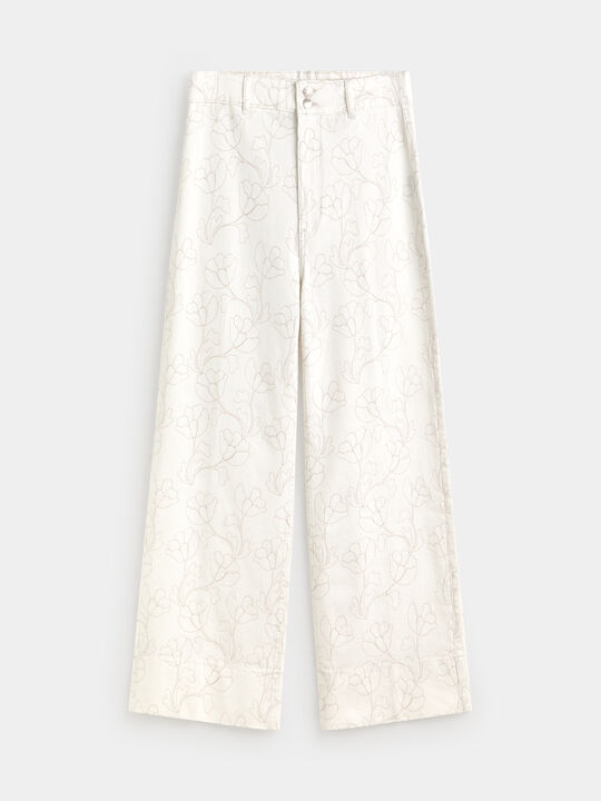 PANTALON ANCHO BORDADO Blanco Hueso image number null