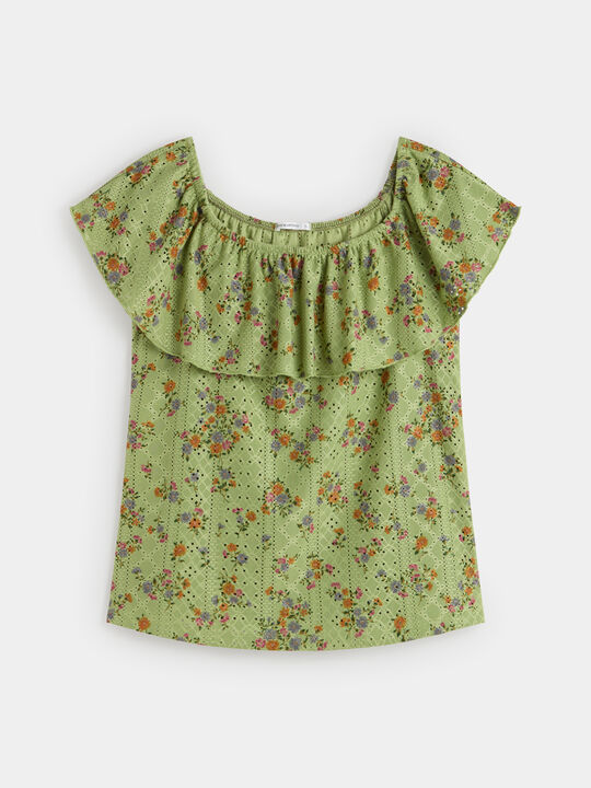 Camiseta volante estampada kaki claro image number null