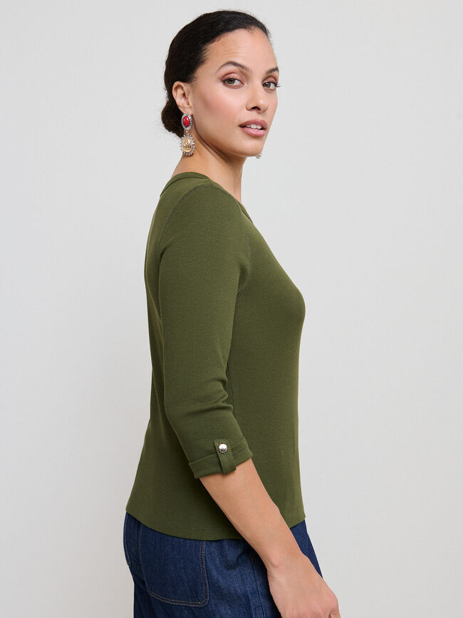 CAMISETA BOTONES MANGA verde militar