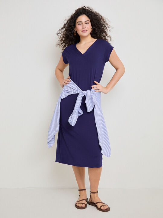 VESTIDO CUELLO PICO Azul Noche image number null