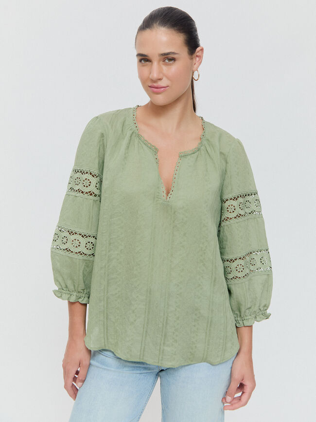 BLUSA PUNTILLAS 3/4 Verde Agua