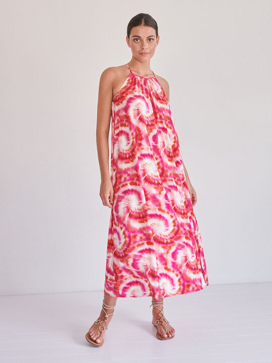 VESTIDO HALTER TIE DYE Fucsia Oscuro image number null